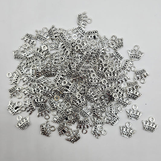 10/25/50/100 Pcs Crown Silver Tone Charm, Charms #CM041