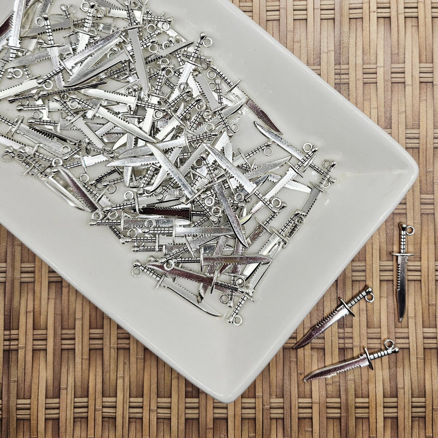 10/25/50 Pcs Tibetan Knife Sword Silver Tone Charm, Charms #CM047