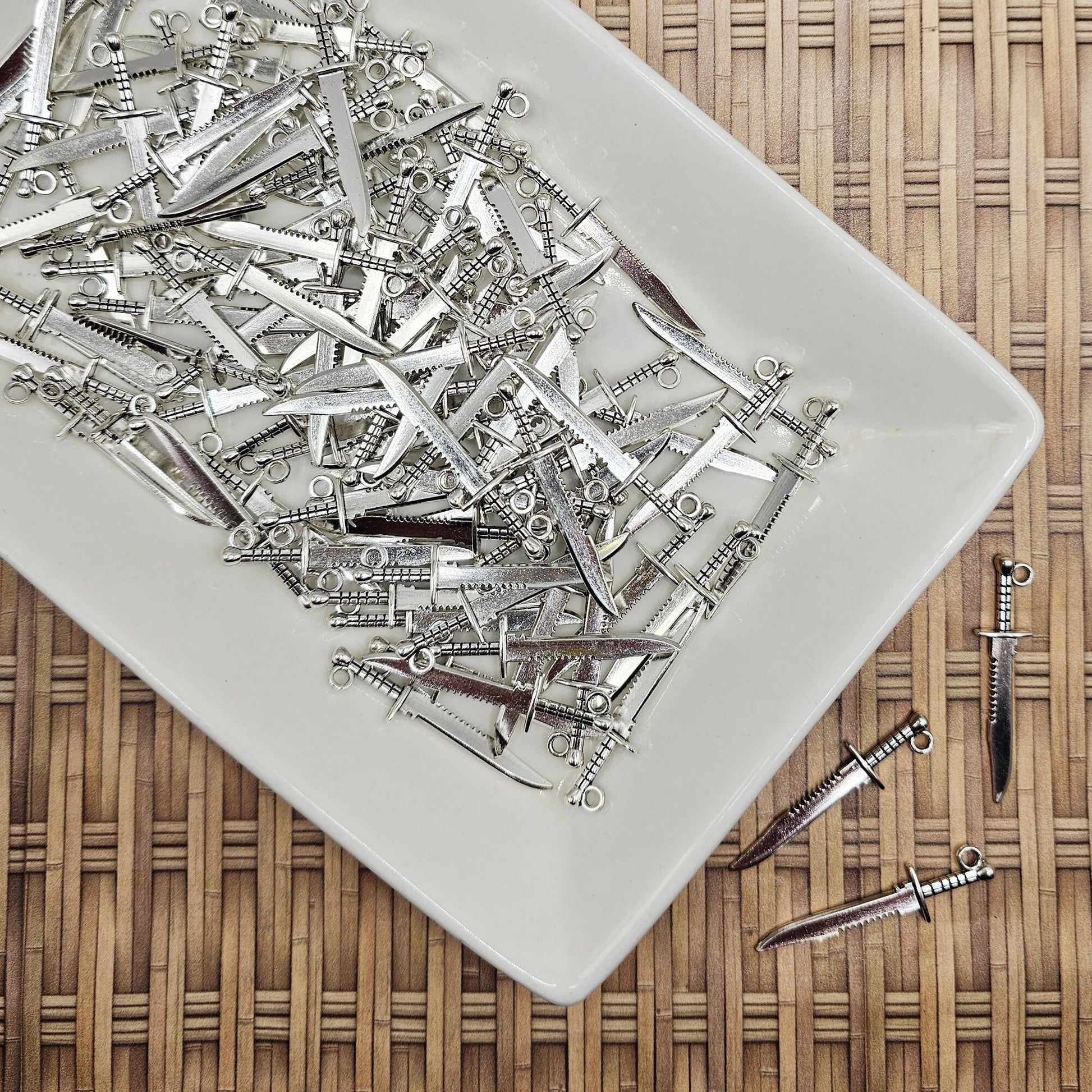 10/25/50 Pcs Tibetan Knife Sword Silver Tone Charm, Charms #CM047