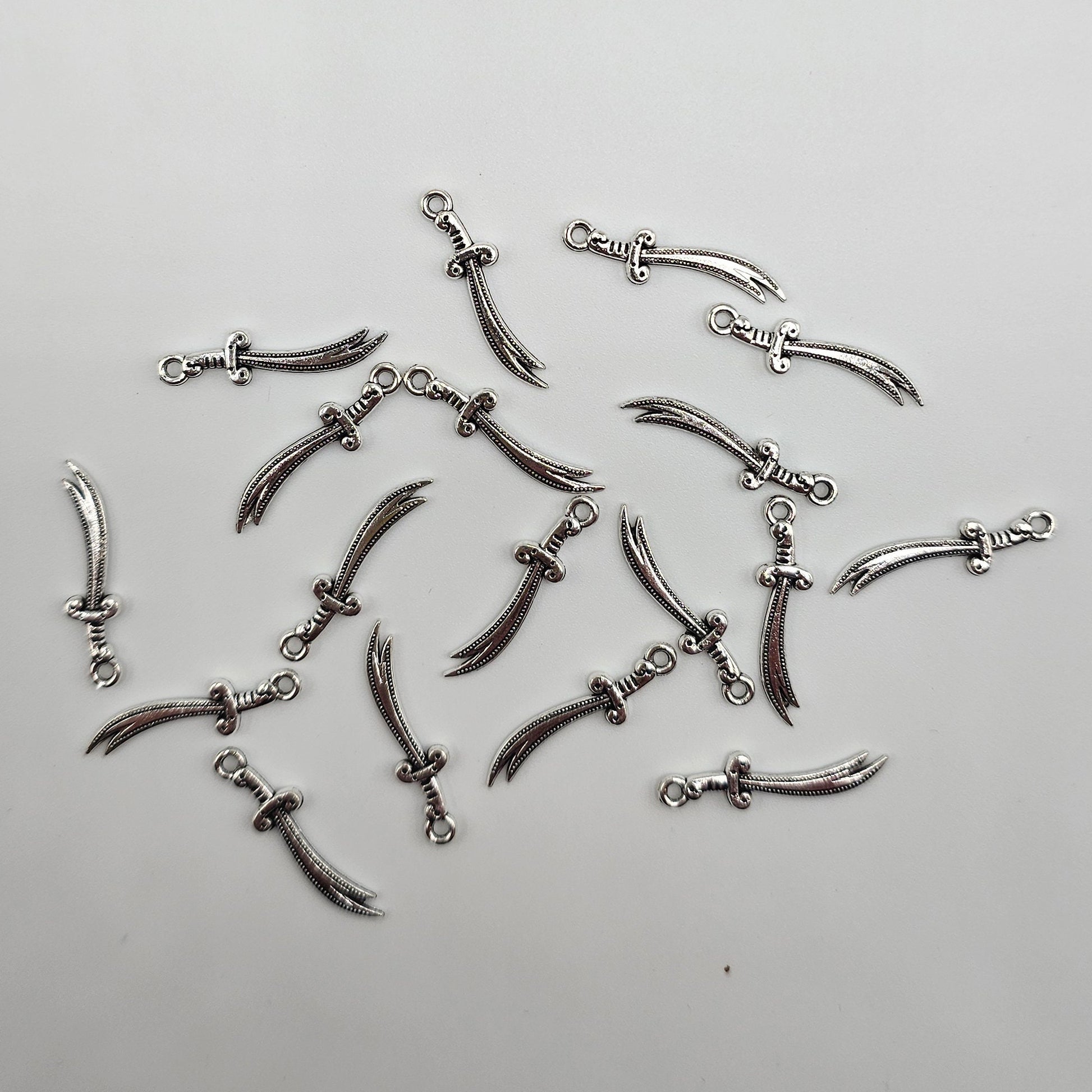 10/25/50 Pcs Medieval Dagger Sword Silver Tone Charm, Charms #CM048