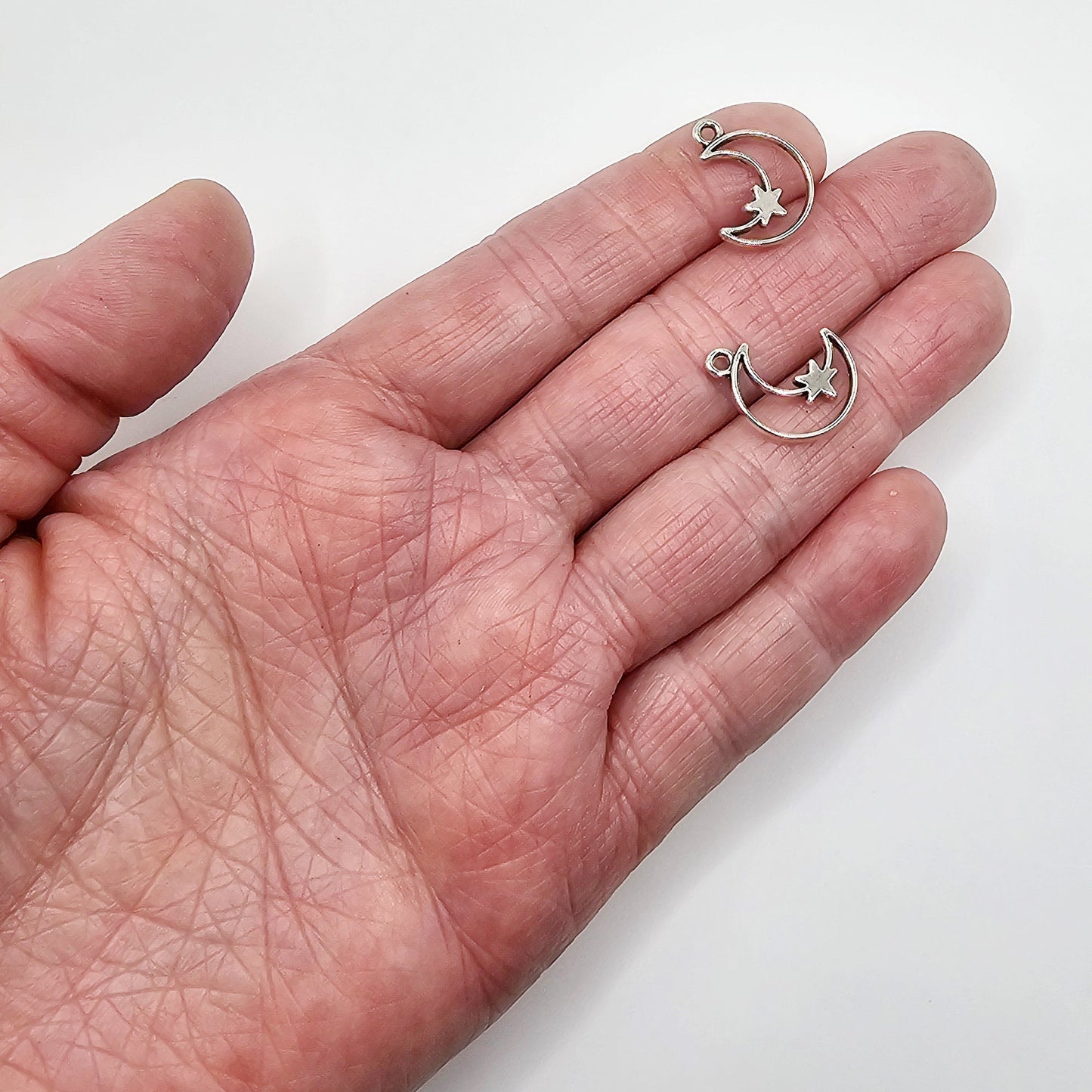 10/25/50 Pcs Hollow Moon Star Silver Tone Charm, Charms #CM043