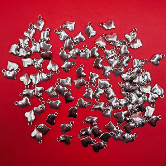 10/25/50 Pcs Heart Rose Flower Silver Tone Charm, Charms #CM039
