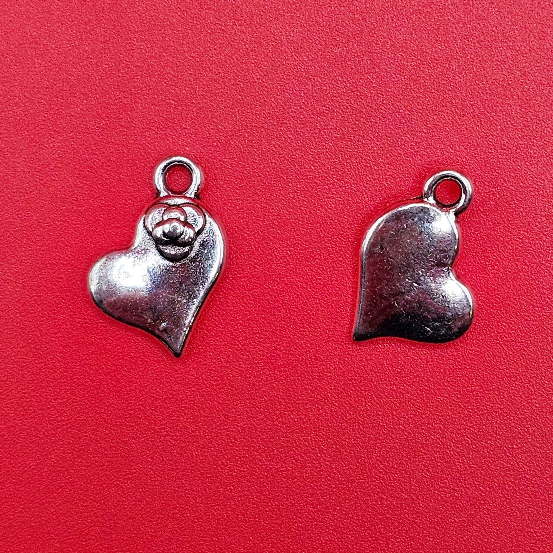 10/25/50 Pcs Heart Rose Flower Silver Tone Charm, Charms #CM039