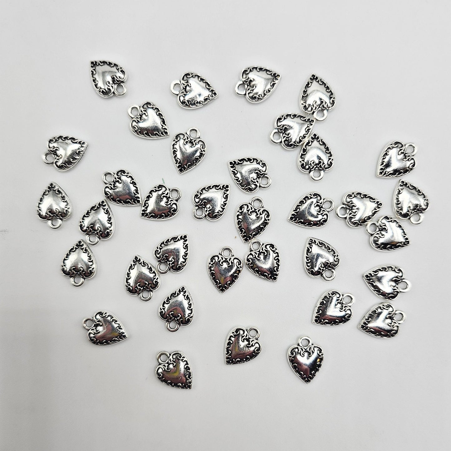 10/25/50 Pcs Heart Silver Tone Charm, Charms #CM038