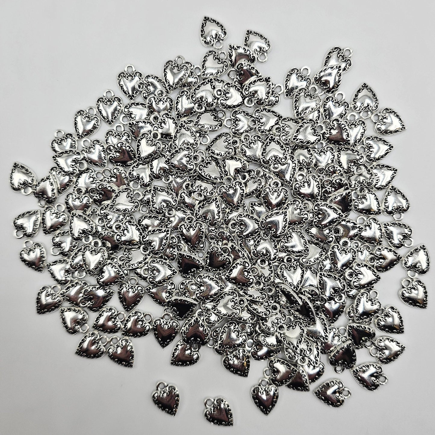10/25/50 Pcs Heart Silver Tone Charm, Charms #CM038