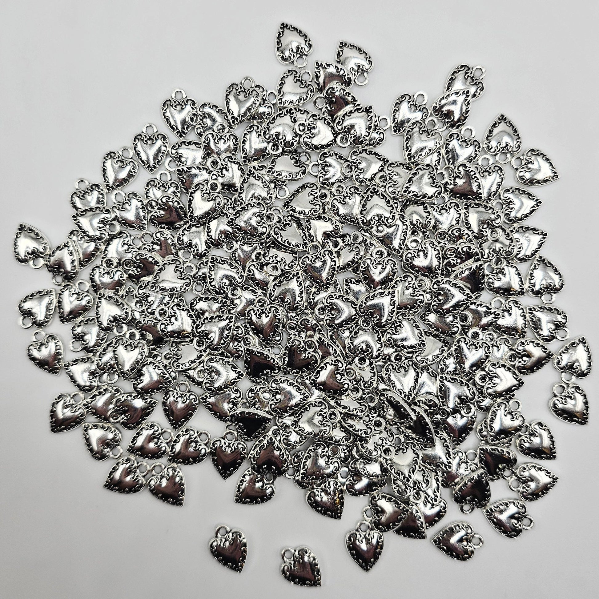 10/25/50 Pcs Heart Silver Tone Charm, Charms #CM038