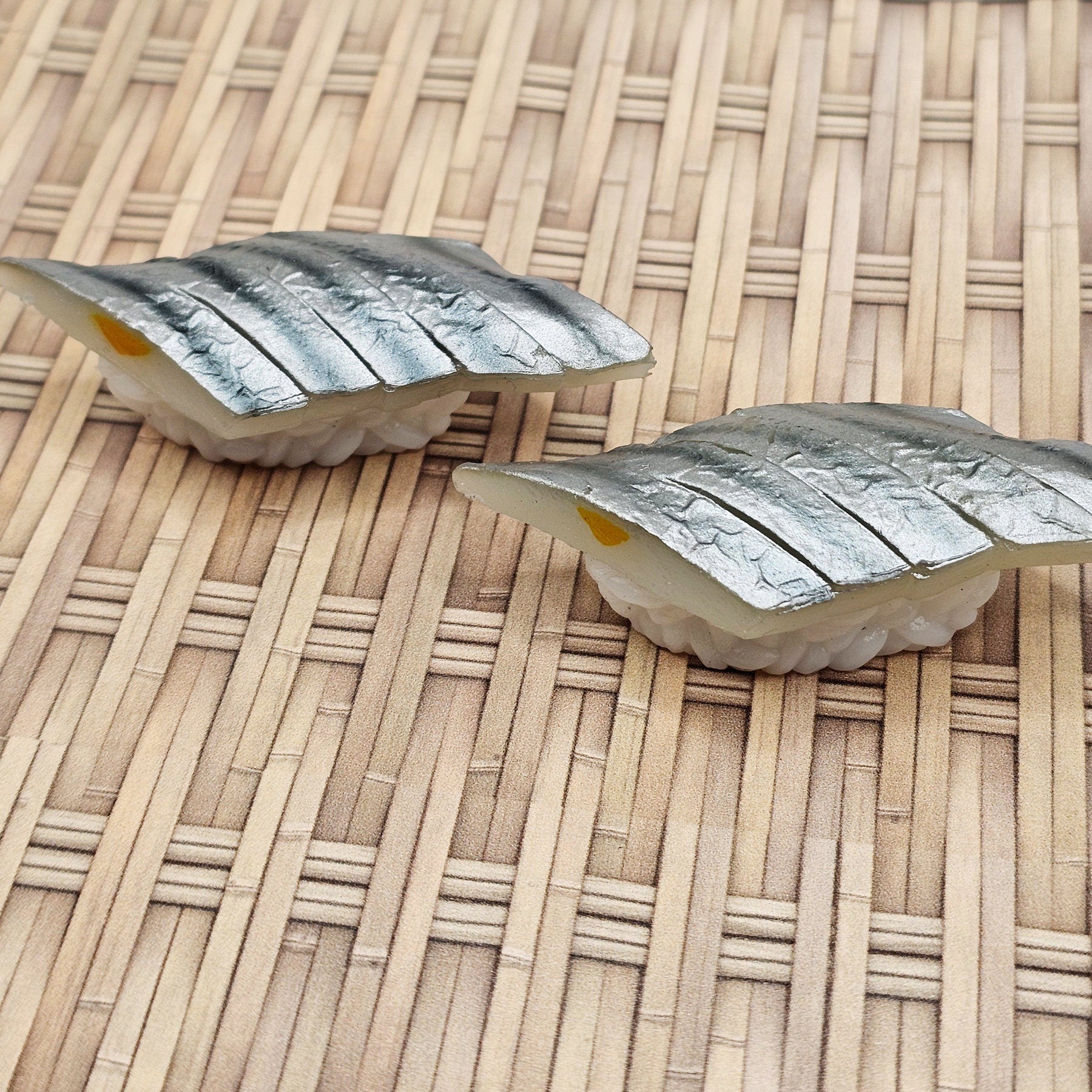 2 Pcs Fake Sushi Artificial Japanese Sushi Polymer Clay Food Saba Mackerel #CAB118