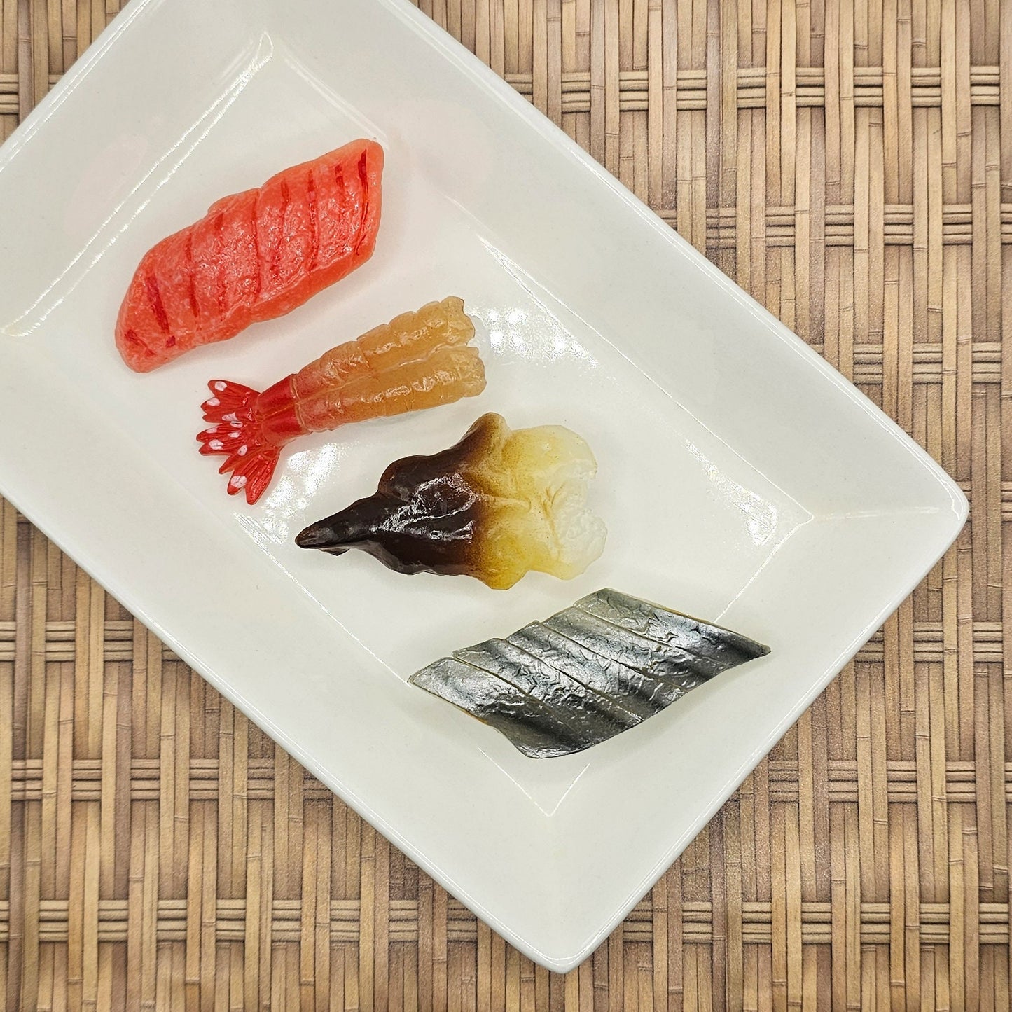 4 Pcs Fake Sushi Artificial Japanese Sushi Polymer Clay Food Japanese Cockle, Tuna, Mackerel, Shrimp, Clam #CAB115-118