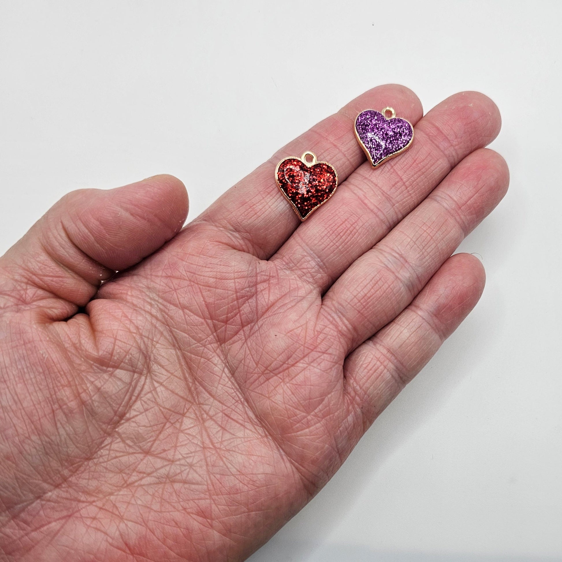 10 Pcs Glitter Heart Gold Tone Charm, Charms #CM049