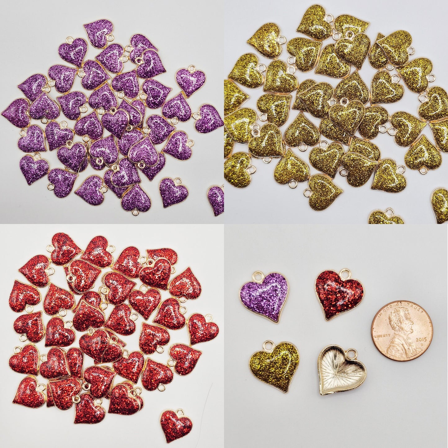 10 Pcs Glitter Heart Gold Tone Charm, Charms #CM049