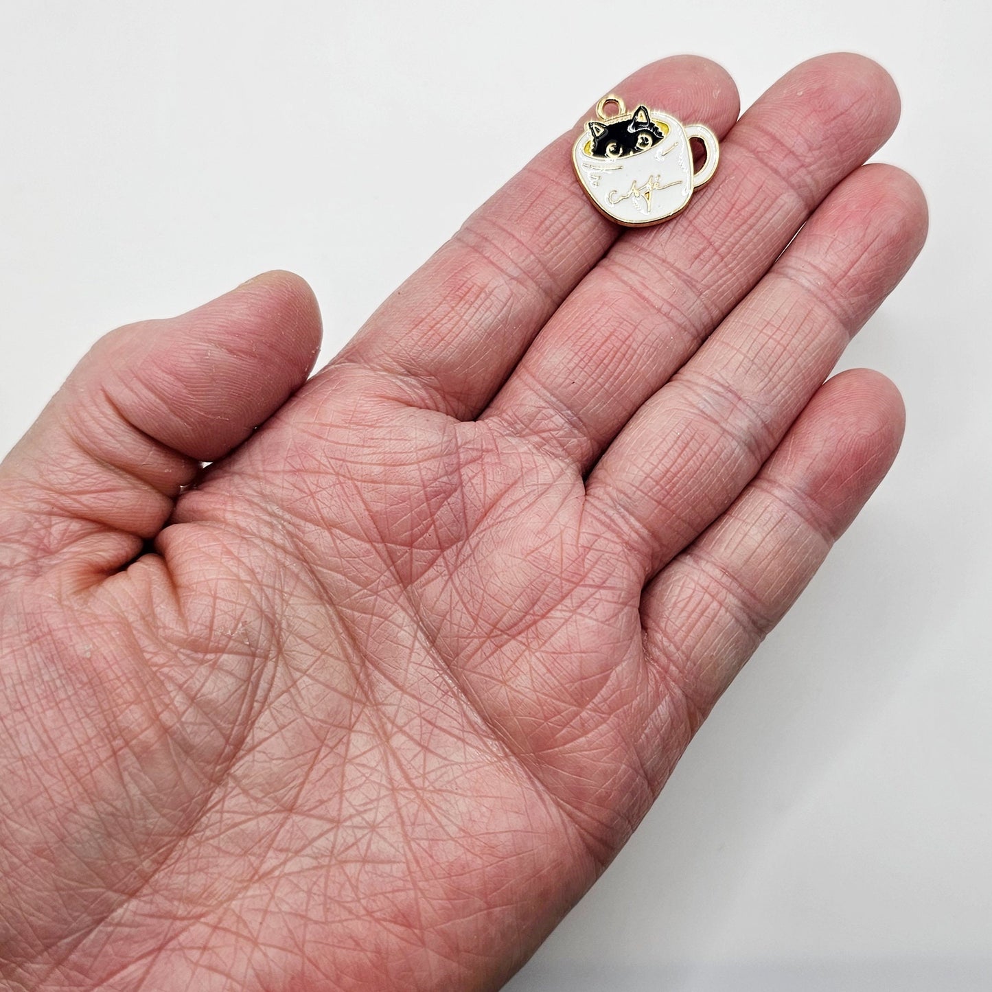 6/20 Pcs Peek-A-Boo Black Cat in White Coffee Cup Enamel Charms, Charm #CM051