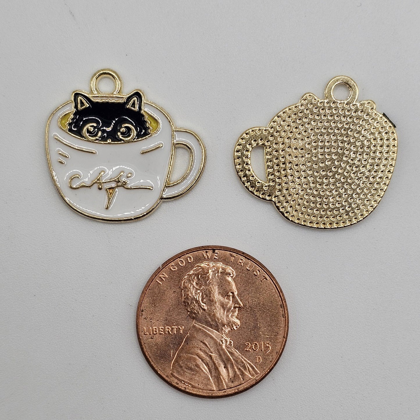 6/20 Pcs Peek-A-Boo Black Cat in White Coffee Cup Enamel Charms, Charm #CM051