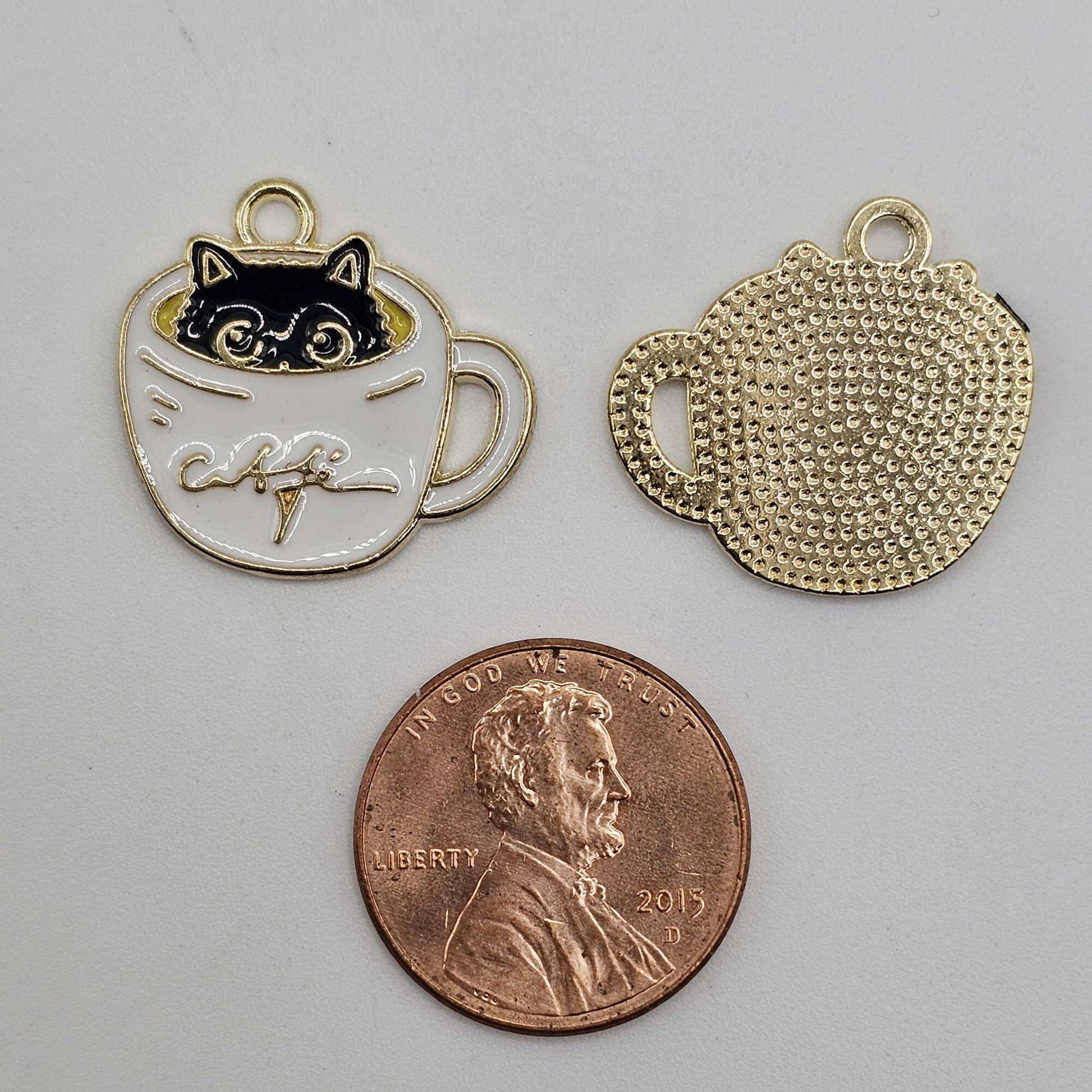 6/20 Pcs Peek-A-Boo Black Cat in White Coffee Cup Enamel Charms, Charm #CM051