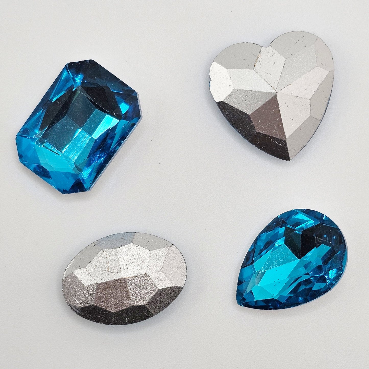 30 Pcs Turquoise Blue Mixed Shapes and Sizes Glass Point Back Gems Jewels Rhinestones Hearts Teardrop Rectangle Oval 10x14mm 13x18mm 18x25mm