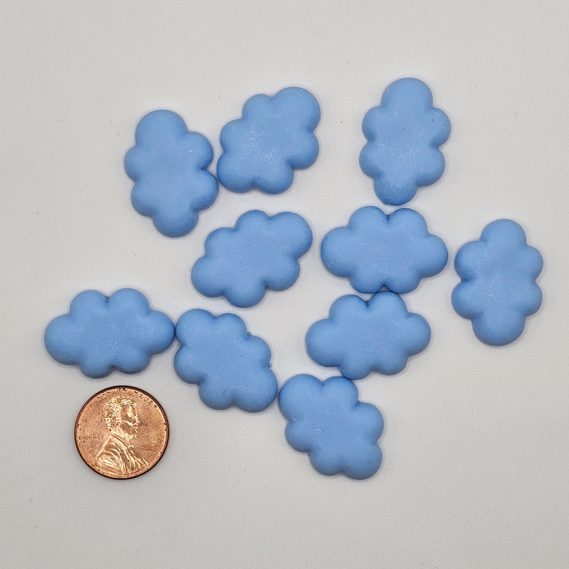 5/10/25 White/Blue Cloud Cabochons 3D Puffy Fluffy Kawaii Cloud 25mmx 17mm #CAB 144