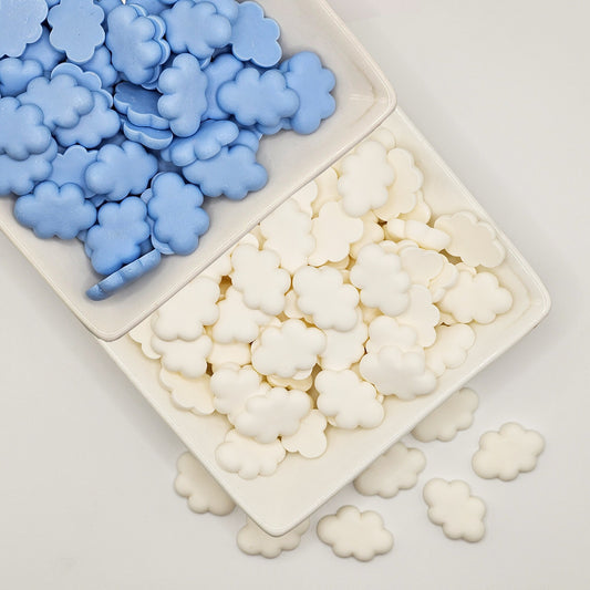 5/10/25 White/Blue Cloud Cabochons 3D Puffy Fluffy Kawaii Cloud 25mmx 17mm #CAB 144