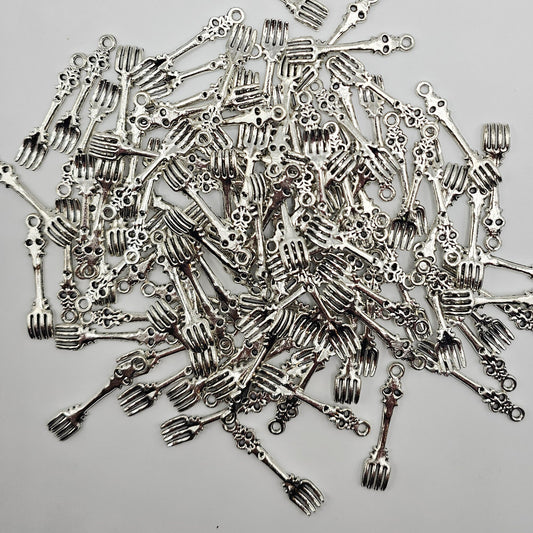 10/25/50 Pcs Fork Silver Tone Charm, Miniature Cutlery Tableware Charms #CM035