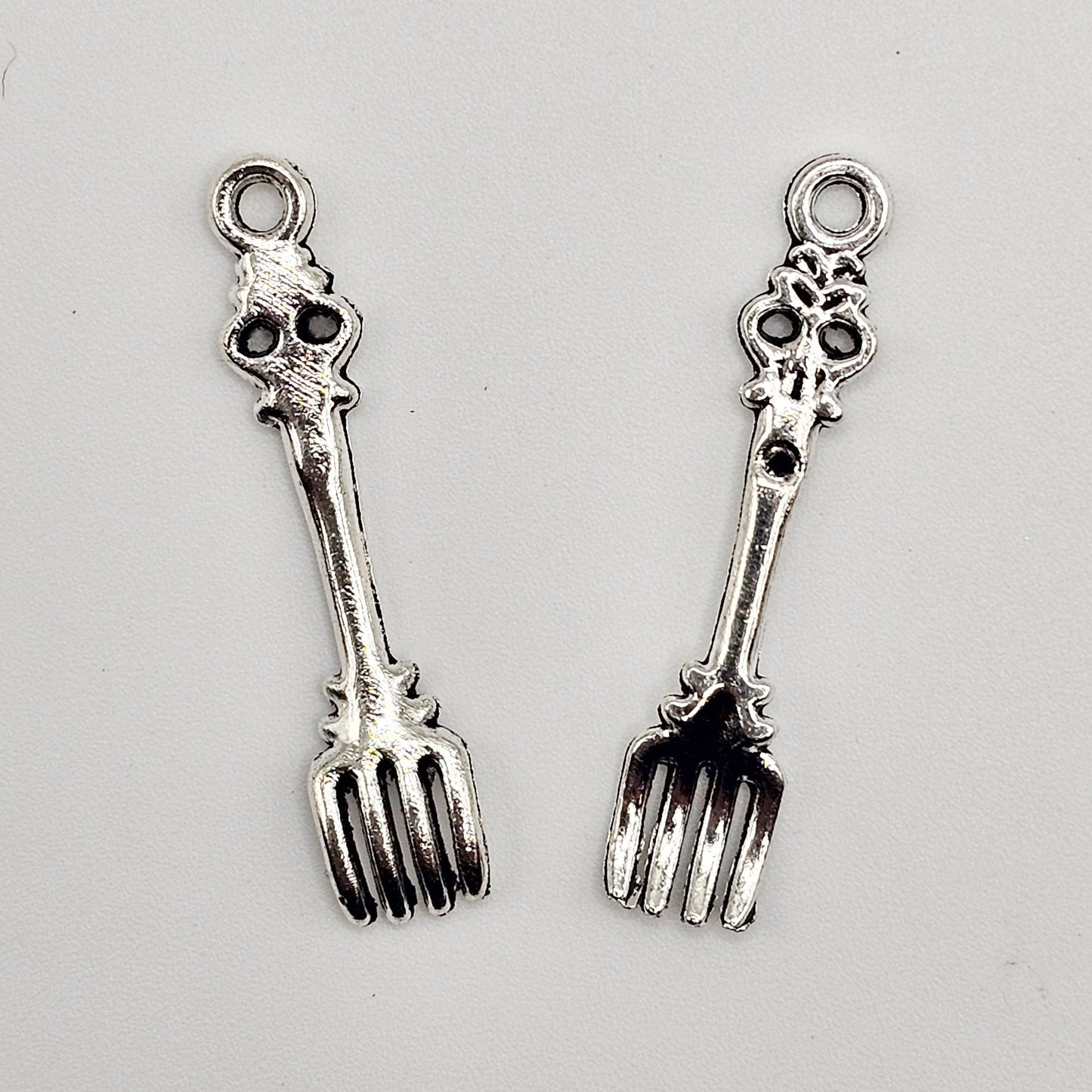 10/25/50 Pcs Fork Silver Tone Charm, Miniature Cutlery Tableware Charms #CM035