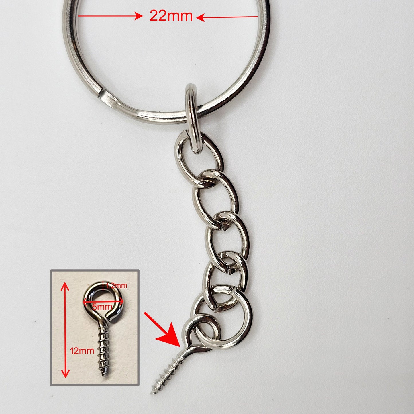 5/25/50 Pcs Key Chain Rings, Silver Tone Starter Chain Base with Eye Screw, Split Ring, Bulk Pack