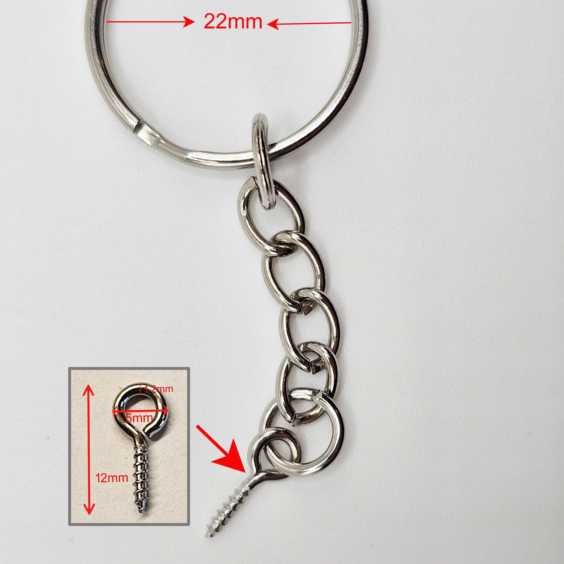 5/25/50 Pcs Key Chain Rings, Silver Tone Starter Chain Base with Eye Screw, Split Ring, Bulk Pack