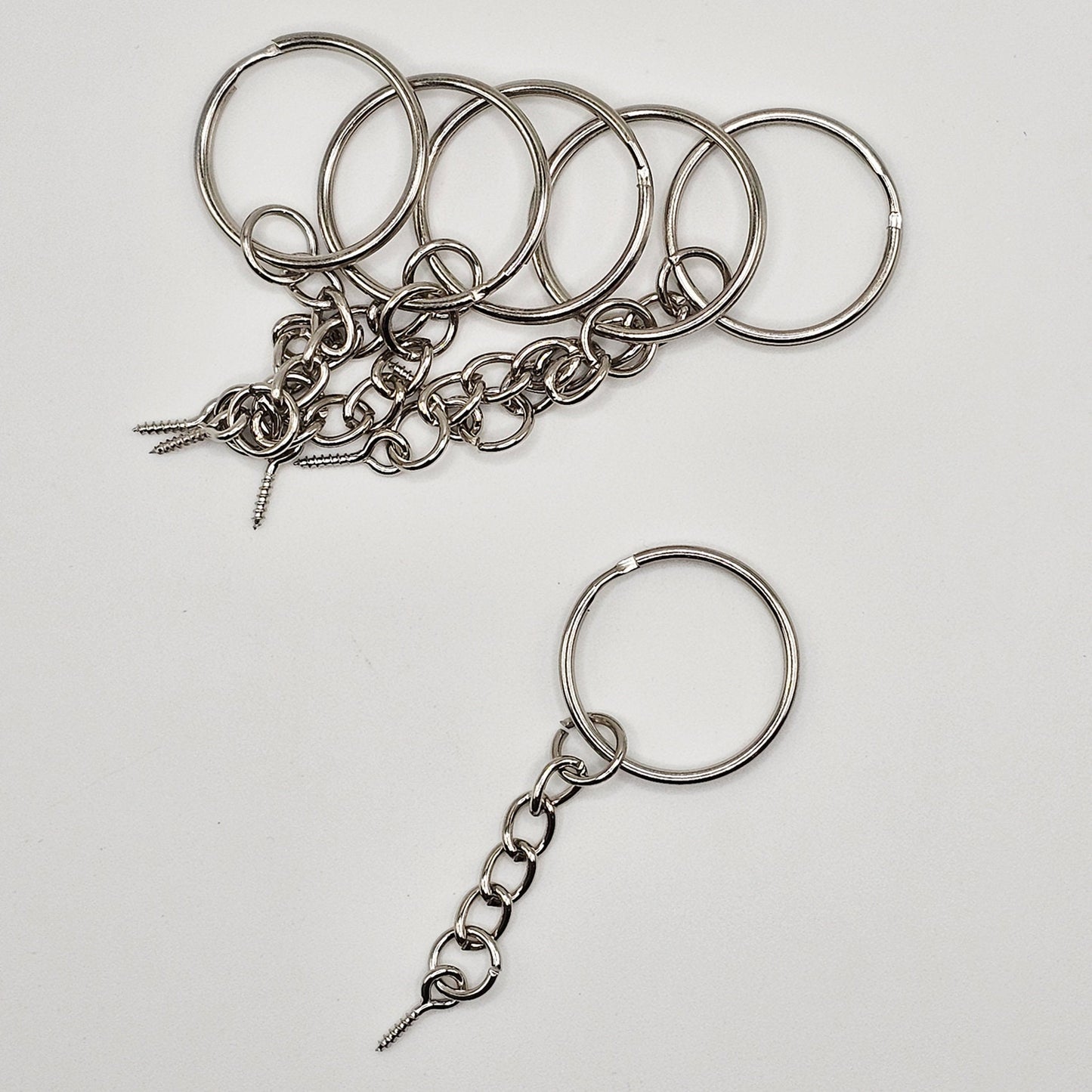 5/25/50 Pcs Key Chain Rings, Silver Tone Starter Chain Base with Eye Screw, Split Ring, Bulk Pack
