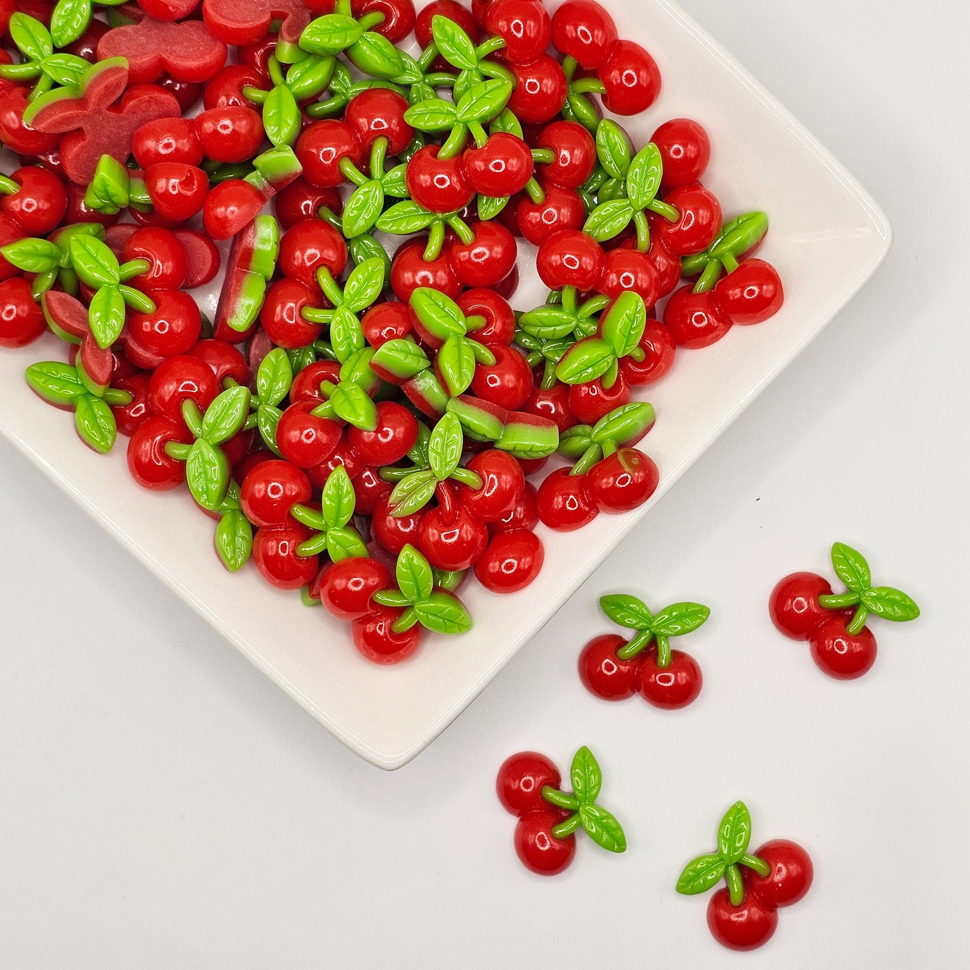 5/10/25 pcs Red Cherry Cabochons Flat Back Resin Fruit #CAB033