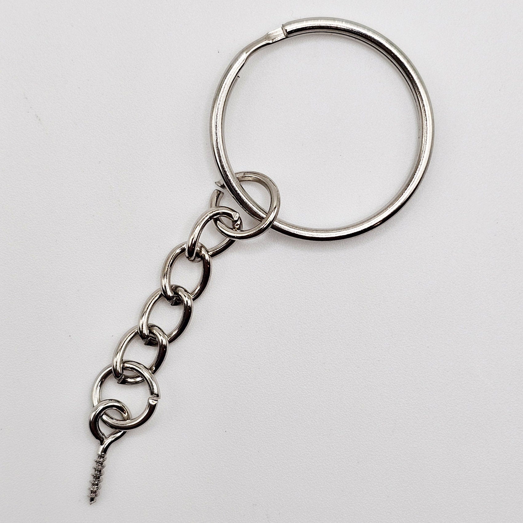 5/25/50 Pcs Key Chain Rings, Silver Tone Starter Chain Base with Eye Screw, Split Ring, Bulk Pack