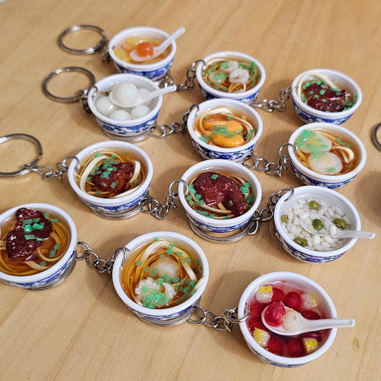 Ramen Noodle Dessert Miniature Bowl Charms Keychain Key Ring Charm
