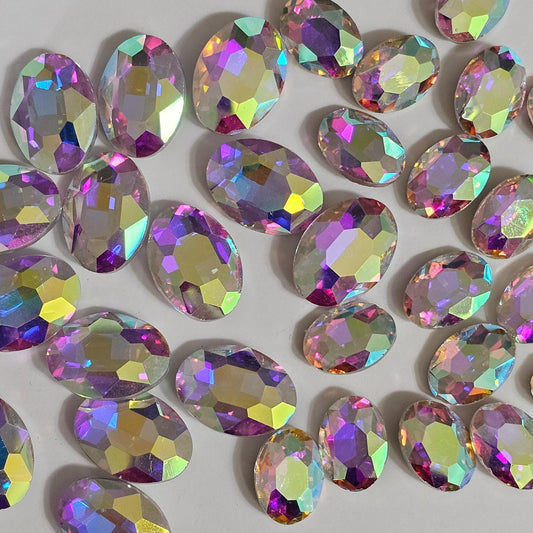 Oval Pointed Back Gems Jewels AB Crystal Rhinestone 10x14mm 13x18mm