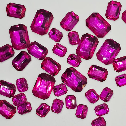 Rectangle Pointed Back Gems Jewels Hot Pink Rhinestone 6x8mm 8x10mm 10x14mm 13x18mm 18x25mm