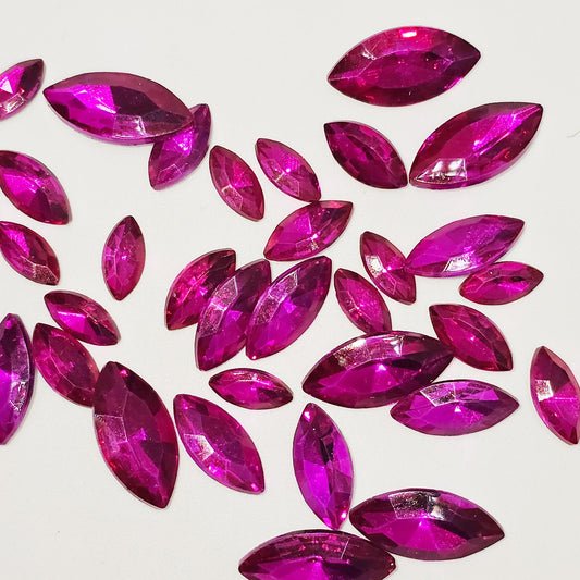 Slim Navette Pointed Back Gems Jewels Hot Pink Rhinestone 6x12mm 7x15mm 9x18mm