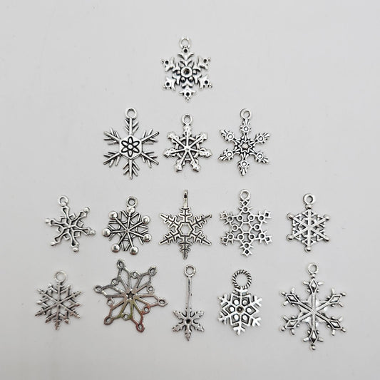 14 Pcs Mixed Silver Tone Snowflakes Charm, Charms #CM103