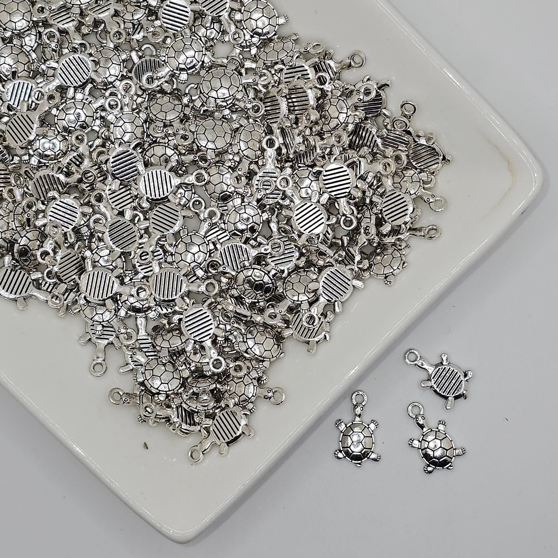 10/25/50 Pcs Turtle Flatback Silver Tone Charms, Pendant Charm #CM105