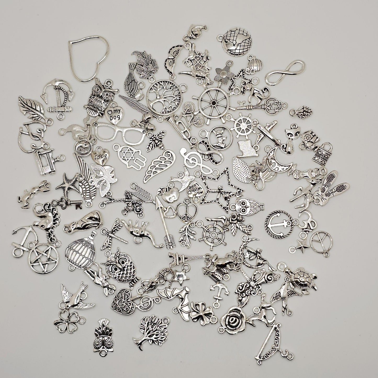 Grab a Bag Mystery 100 pcs Silver Tone Mixed Random Pendant Charm, Charms #CM108