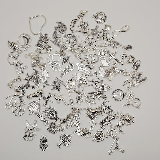 Grab a Bag Mystery 100 pcs Silver Tone Mixed Random Pendant Charm, Charms #CM108