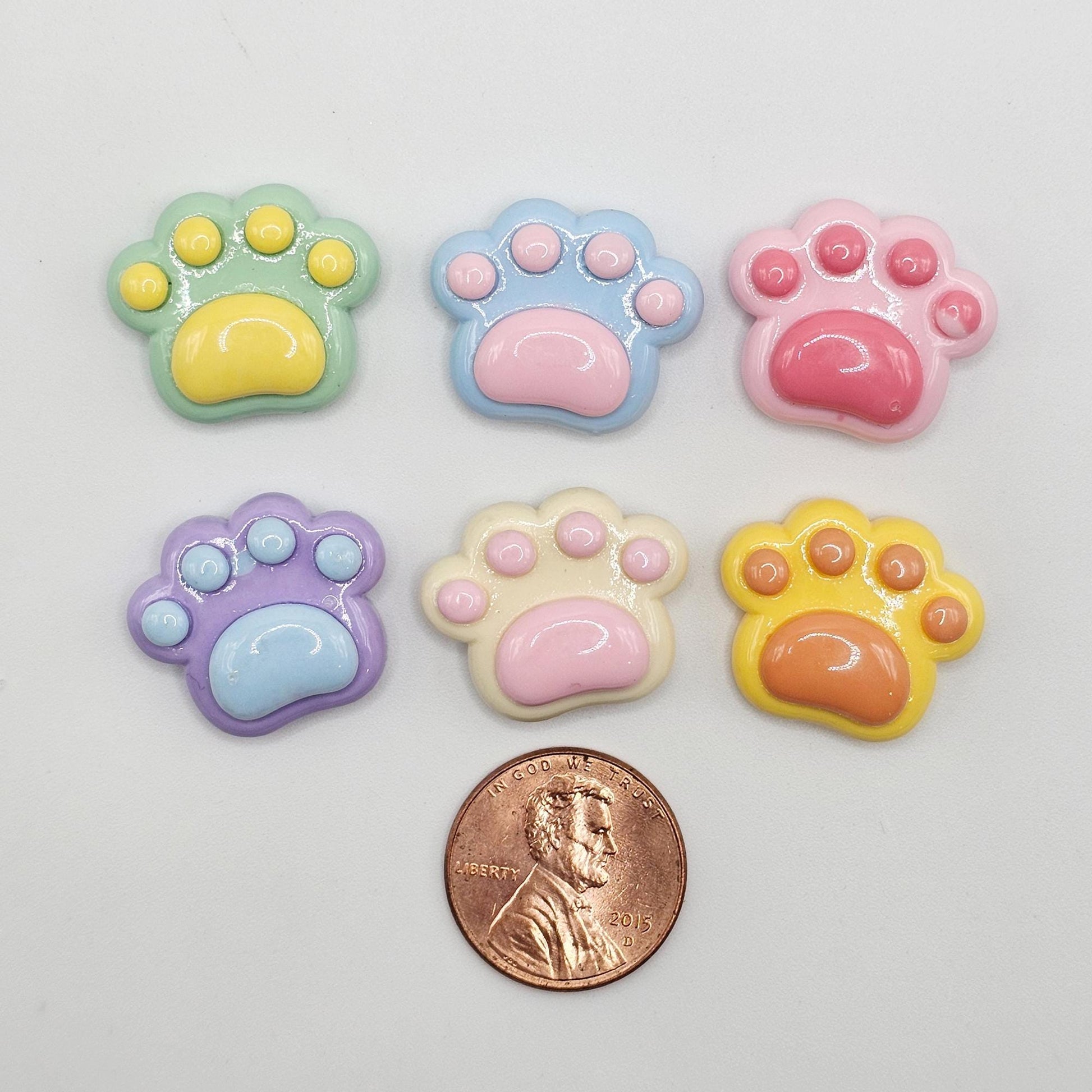 5/25 Pastel Colorful Glossy animal Paws Resin Flatback Cabochon Cat Dog Paw Charms #CAB149