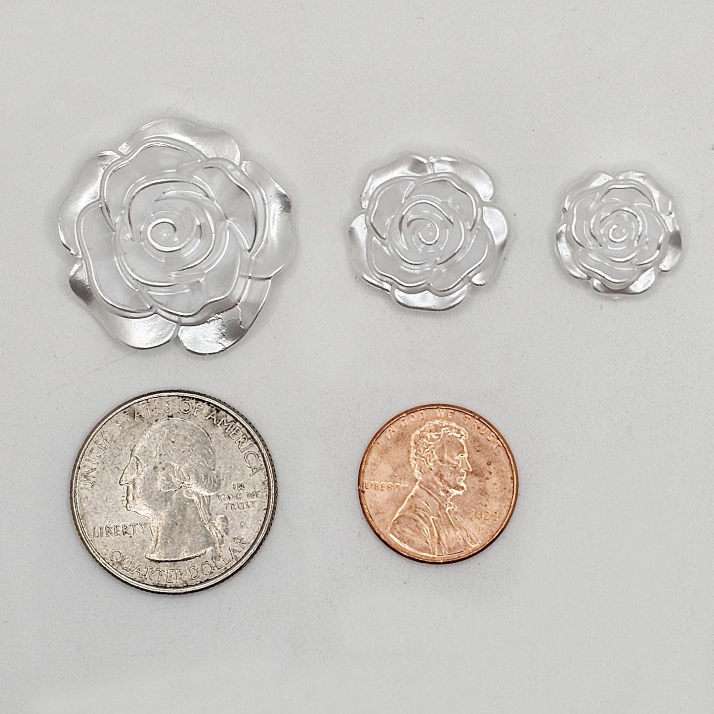10 Pcs Pearl White Rose Flower Cabochon Resin Flatback Flower Deco DIY Craft Cabochons 28mm, 20mm, 15mm #CAB151