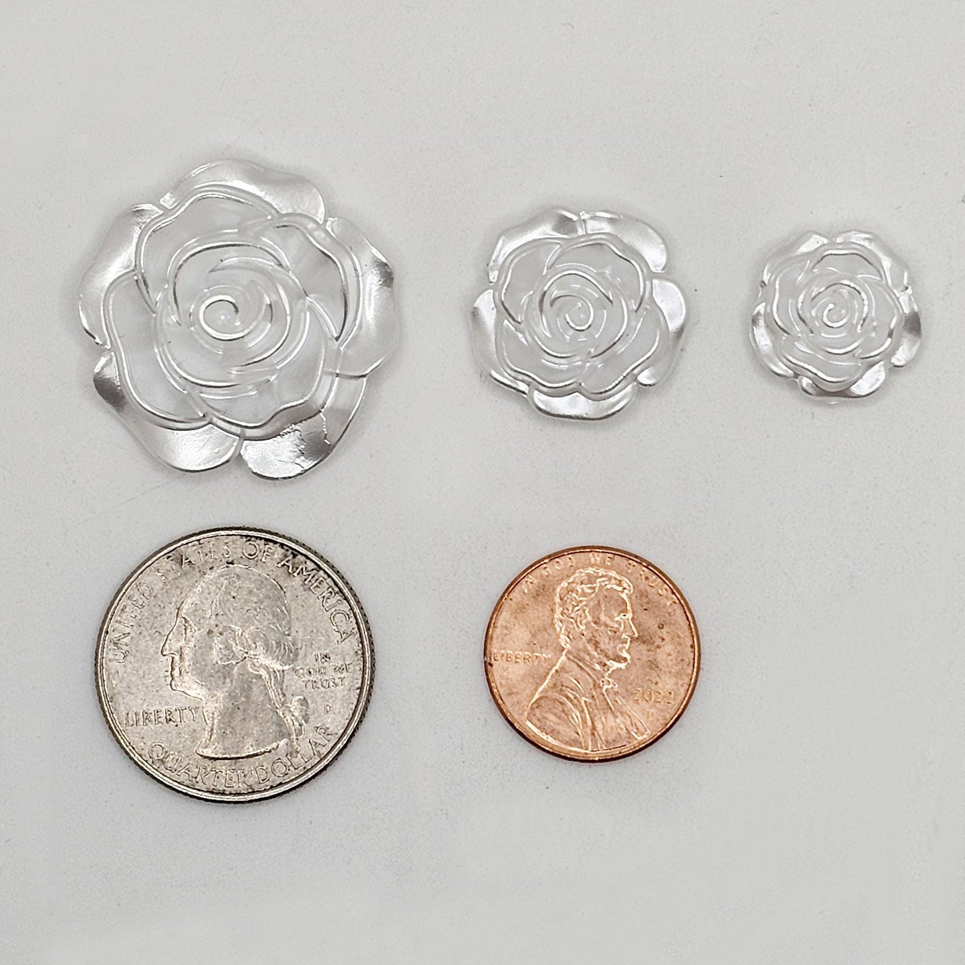 10 Pcs Pearl White Rose Flower Cabochon Resin Flatback Flower Deco DIY Craft Cabochons 28mm, 20mm, 15mm #CAB151