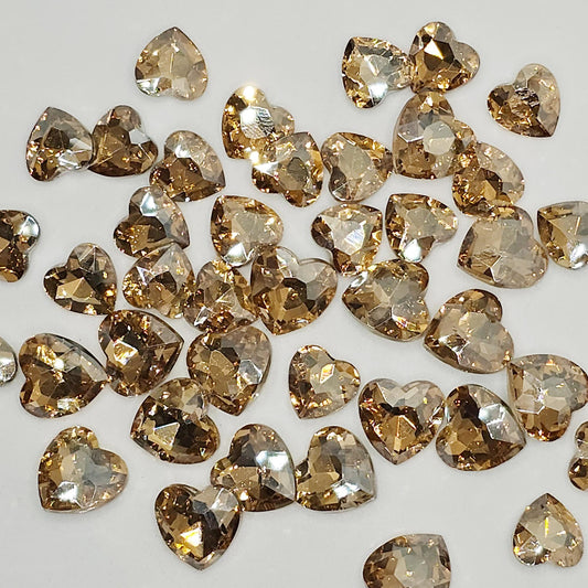 Heart Pointed Back Gems Jewels Champagne Gold Rhinestone 10mm 12mm 14mm 18mm