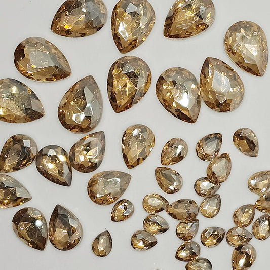Teardrop Pointed Back Gems Jewels Champagne Gold Rhinestone 6x8mm 8x10mm 10x14mm 13x18mm 18x25mm
