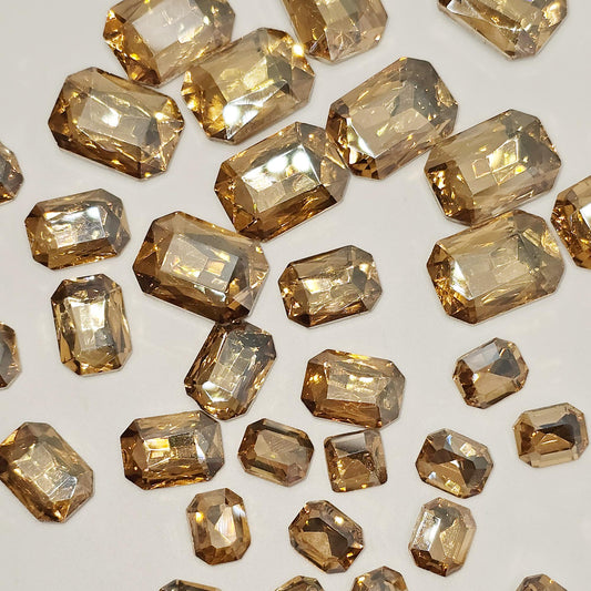 Rectangle Pointed Back Gems Jewels Champagne Gold Rhinestone 6x8mm 8x10mm 10x14mm 13x18mm 18x25mm