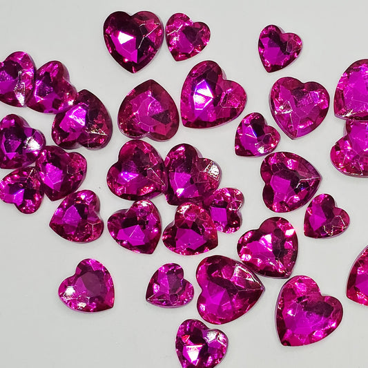 Heart Pointed Back Gems Jewels Hot Pink Rhinestone 10mm 12mm 14mm 18mm
