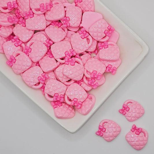 5/10/25 Pcs Cute Doll Bow Pink Purse Resin Flat Back Cabochons Handbag Cabochon #CAB206