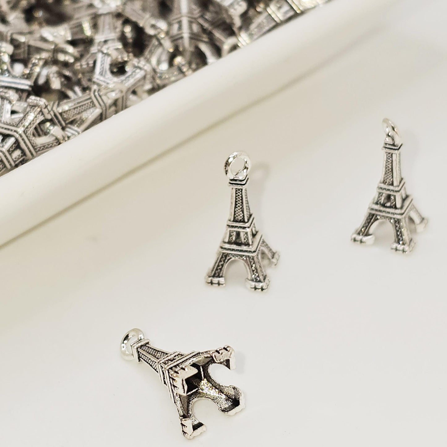 10/25/50 Pcs 3D Eiffel Tower Silver Tone Charm, Charms #CM102