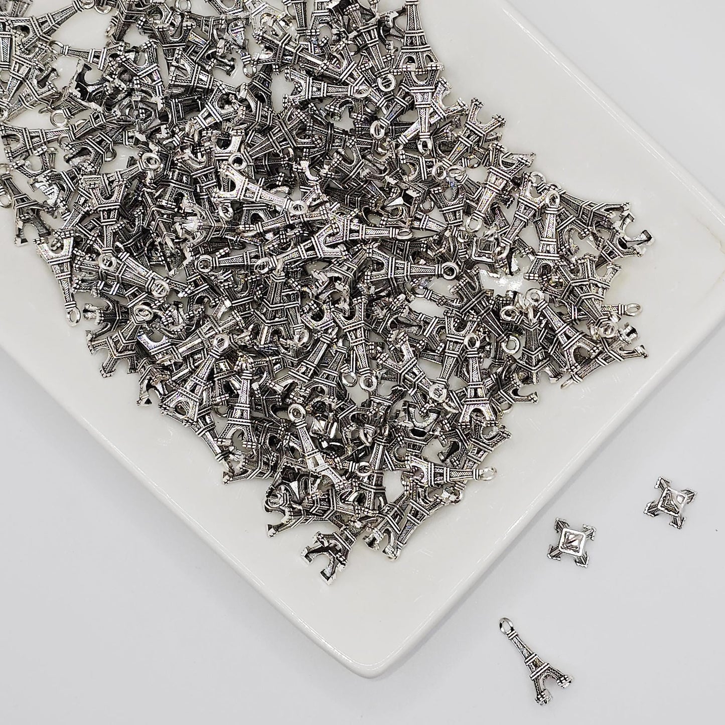 10/25/50 Pcs 3D Eiffel Tower Silver Tone Charm, Charms #CM102