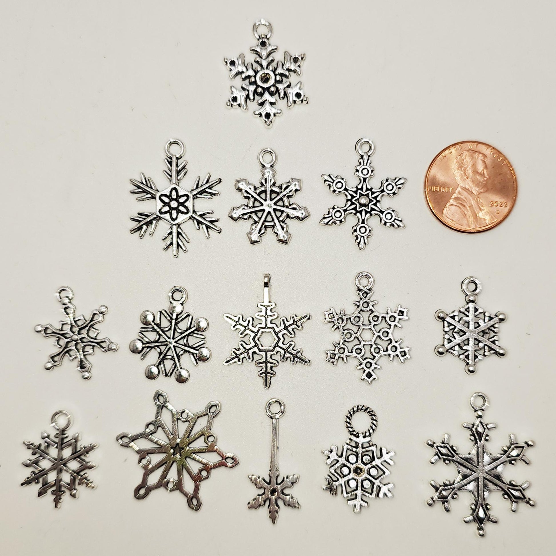 14 Pcs Mixed Silver Tone Snowflakes Charm, Charms #CM103