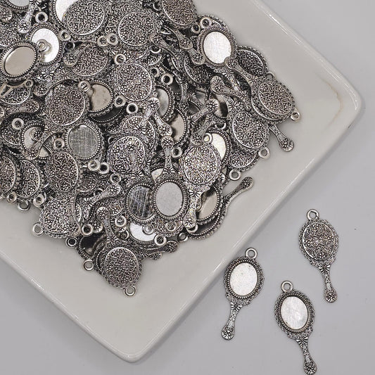 10/25/50 Pcs Mirror Antique Silver Tone Charms, Pendant Charm #CM104