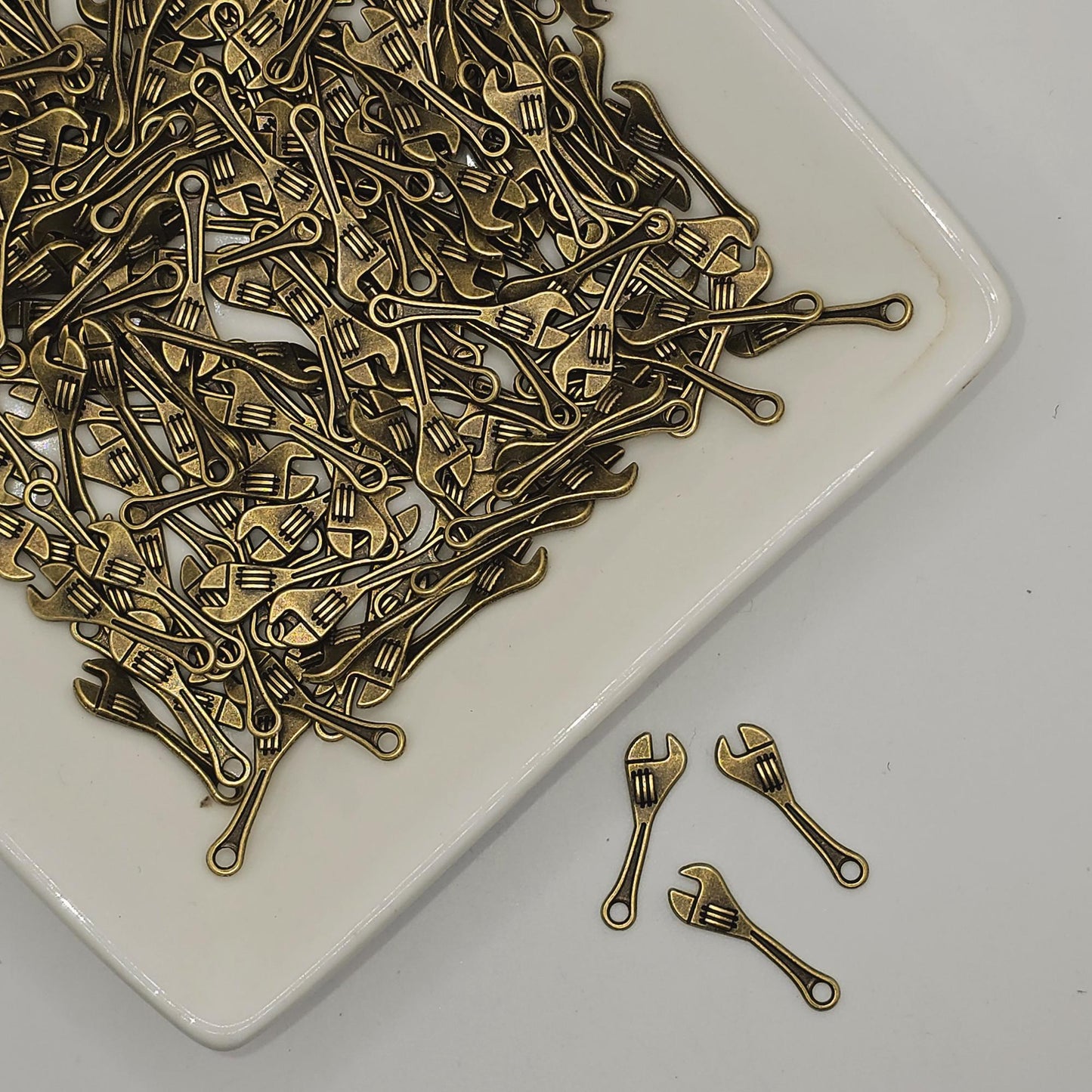 10/25/50 Pcs Wrench Antique Bronze Tone Charm, Miniature Wrench Tool Charms #CM106