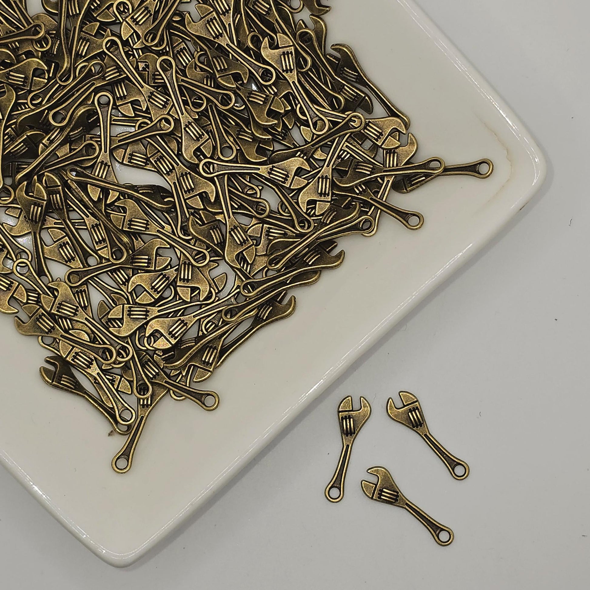 10/25/50 Pcs Wrench Antique Bronze Tone Charm, Miniature Wrench Tool Charms #CM106