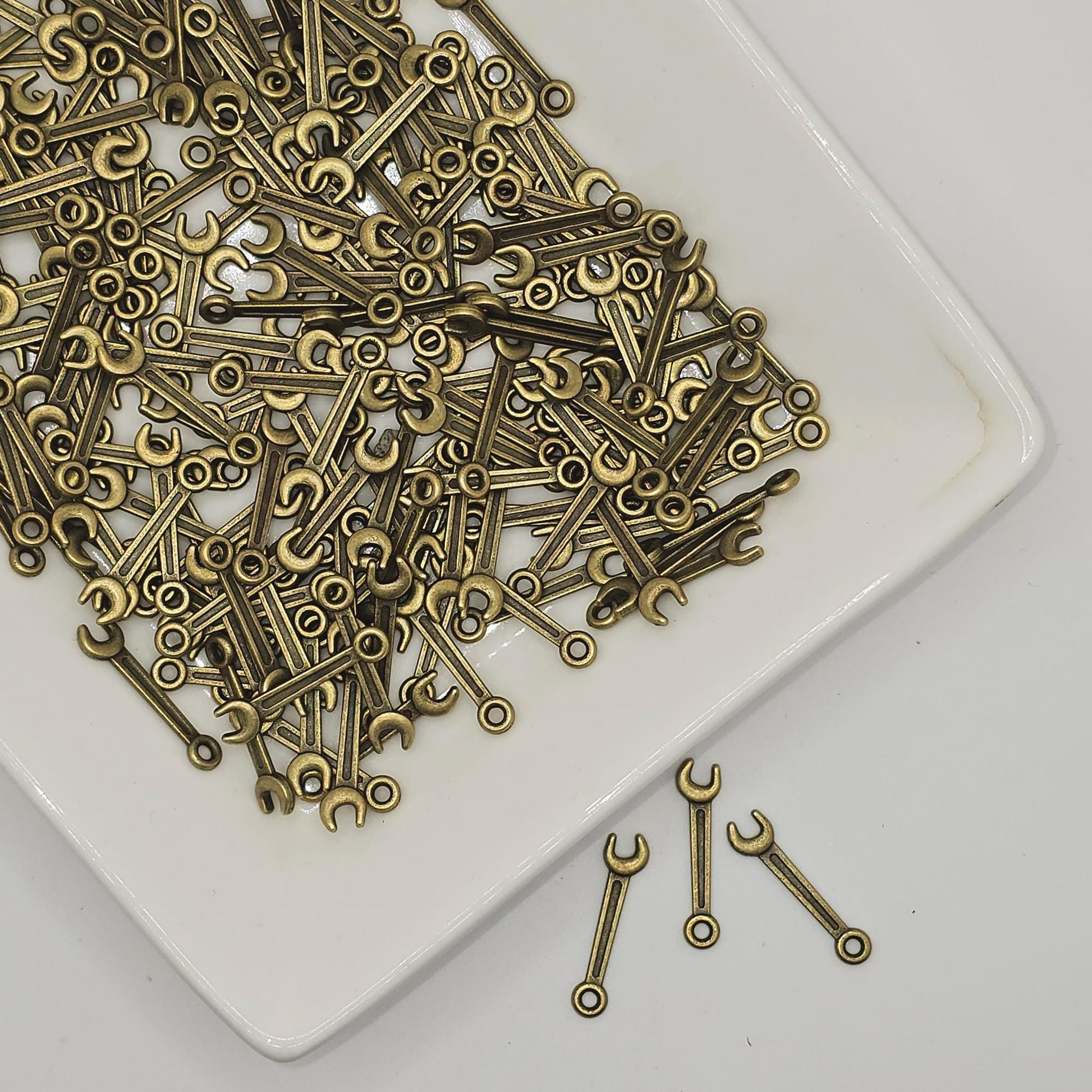 10/25/50 Pcs Ratchet Wrench Antique Bronze Tone Charm, Miniature Wrench Tool Charms #CM107
